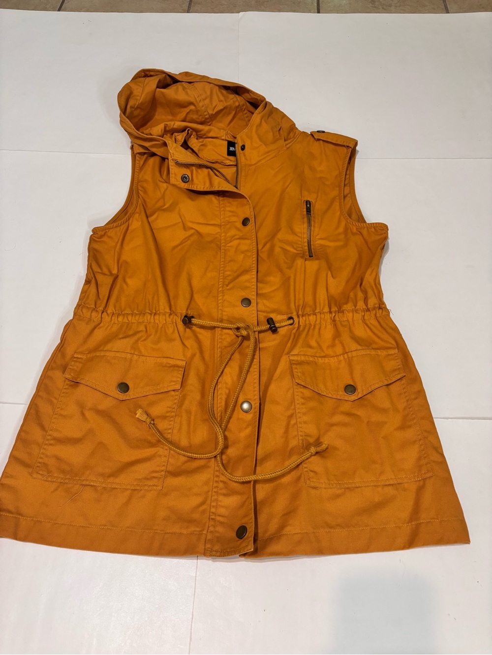 1. Zenana Outfitters Sleeveless Hooded Drawstring Vest - Orange - Picture 2 of 10